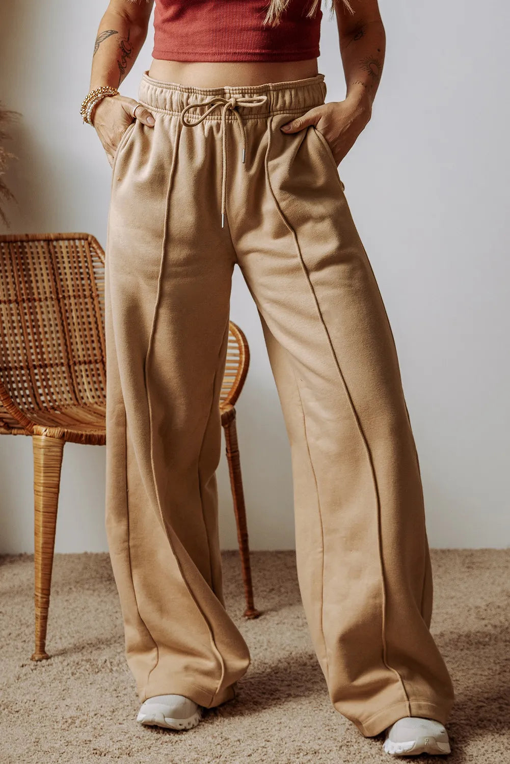 Drawstring Wide Leg Pants with Pockets