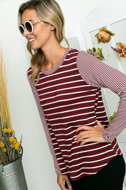 PLUS STRIPE LONG SLEEVE TOP