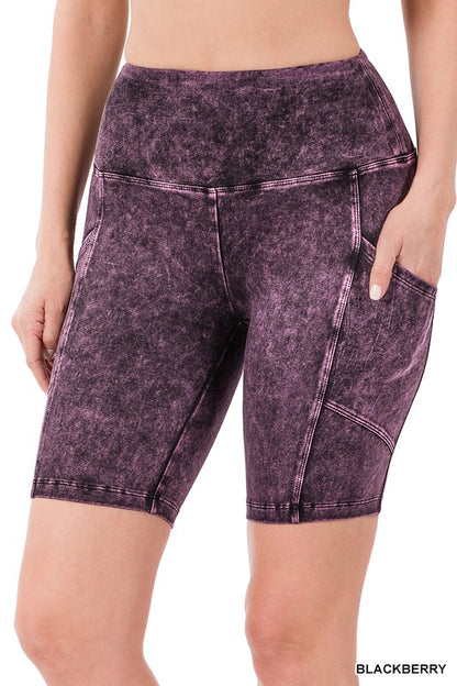 MINERAL WASH WIDE WAISTBAND POCKET LEGGINGS