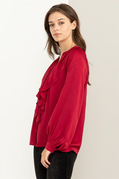 TRY TO KEEP UP LONG SLEEVE RUFFLED BLOUSE