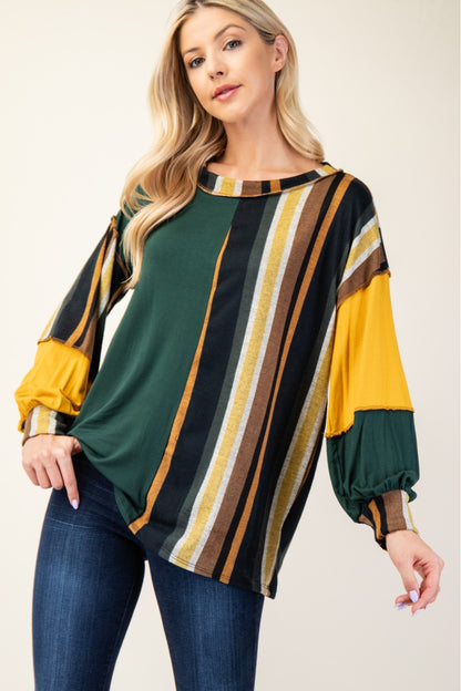 Striped Color Block Exposed Seam T-Shirt