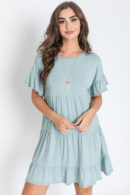 Solid Ruffle Triple Tiered Midi Dress