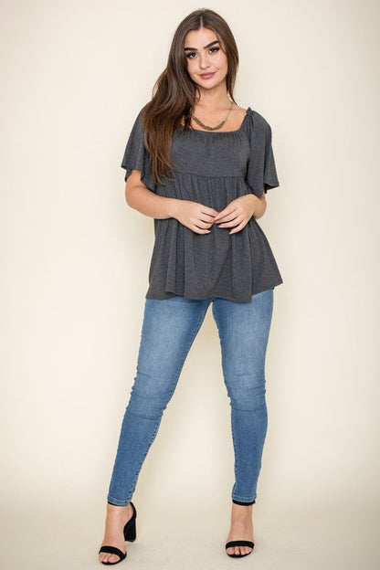 Solid Square Neck Babydoll Tunic