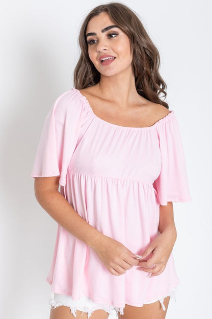 Solid Square Neck Babydoll Tunic