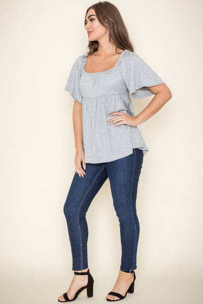 Solid Square Neck Babydoll Tunic