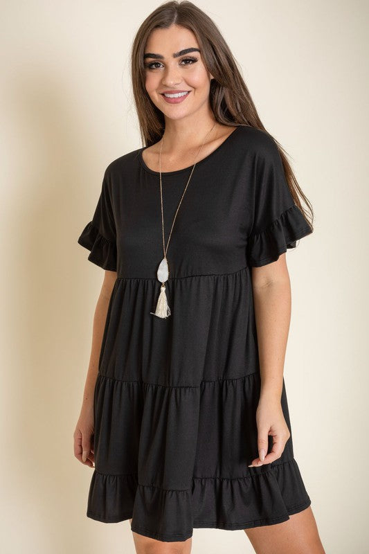 Solid Ruffle Triple Tiered Midi Dress