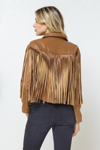 Faux Leather Moto Fringe Jacket