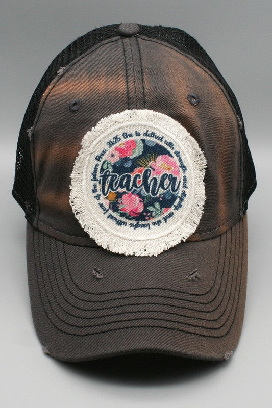 Teacher Circle Blue Floral Patch Hat