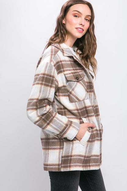 Plaid Button Up Jacket with Sherpa Lining