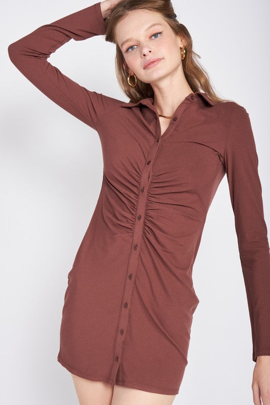 RUTCHED LONG SLEEVE DRESS