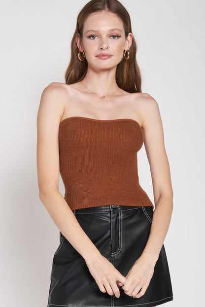 FUZZY SWEATER TUBE TOP