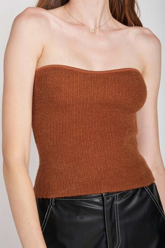 FUZZY SWEATER TUBE TOP