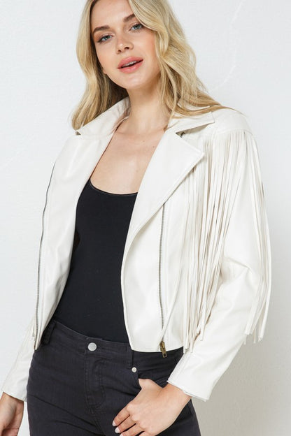 Faux Leather Moto Fringe Jacket