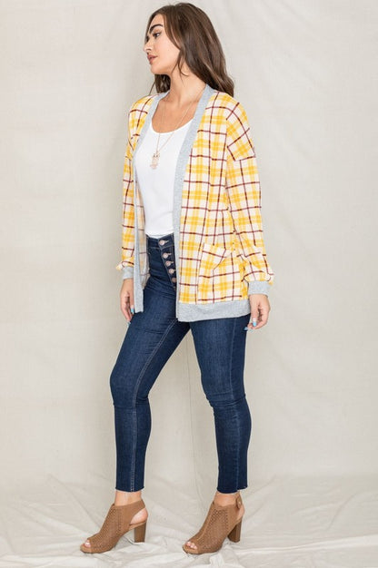 Knit Plaid Slouch Cardigan