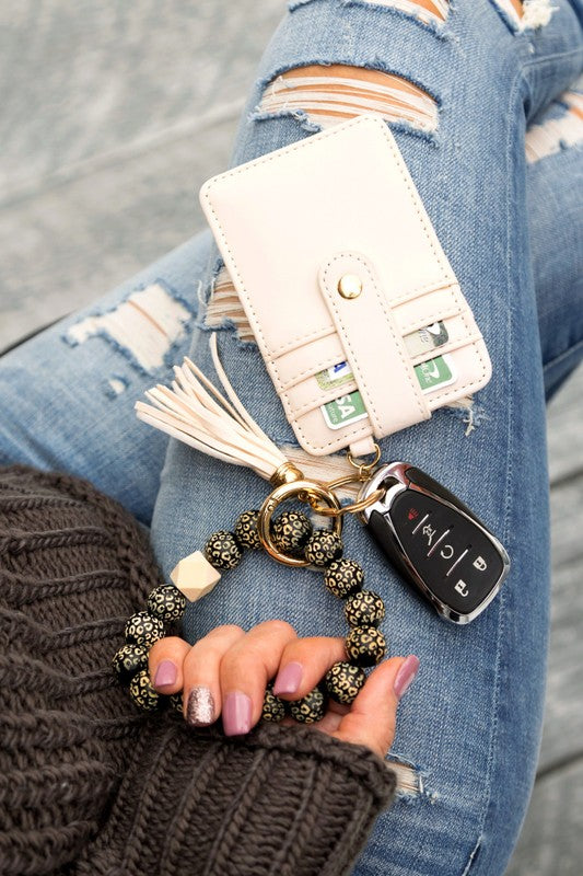 Leopard Beaded Key Ring Wallet Bracelet