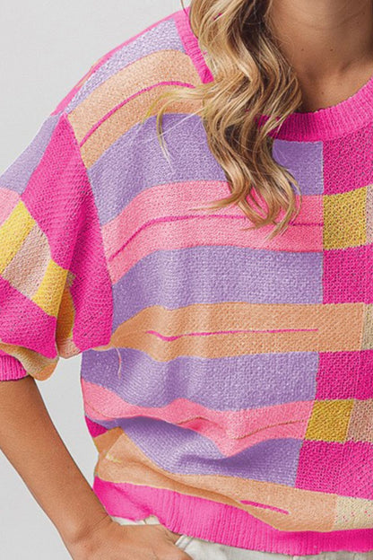 Multi Color Striped Round Neck Knit Top