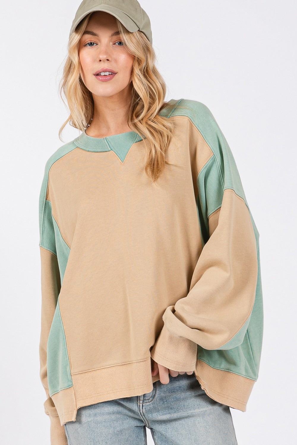 Color Block Round Neck Sweatshirt