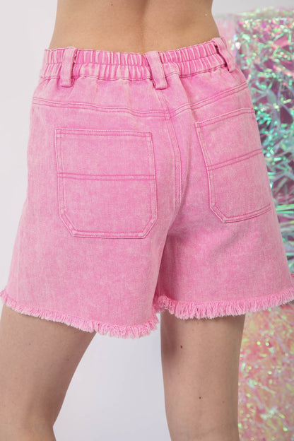 Washed Raw Hem Denim Shorts