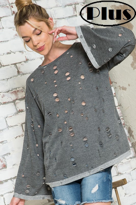 PLUS DISTRESSED TERRY TOP