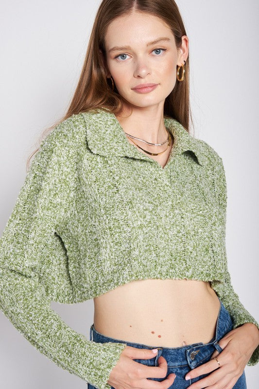 LONG SLEEVE COLLARED CROP TOP