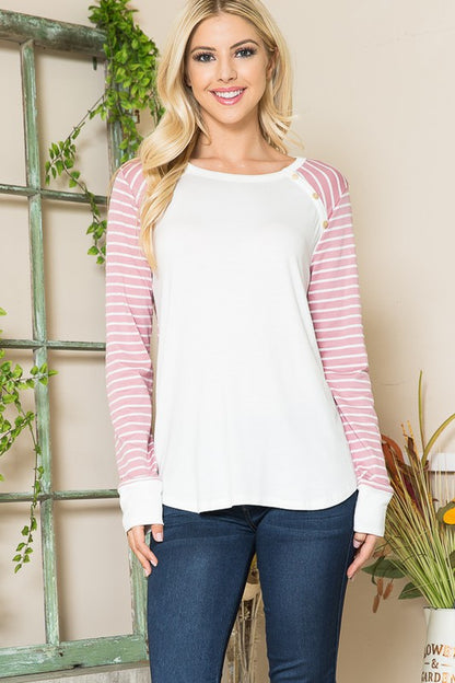 Viscoes Crepe Knit Jersey Stripe Button Top