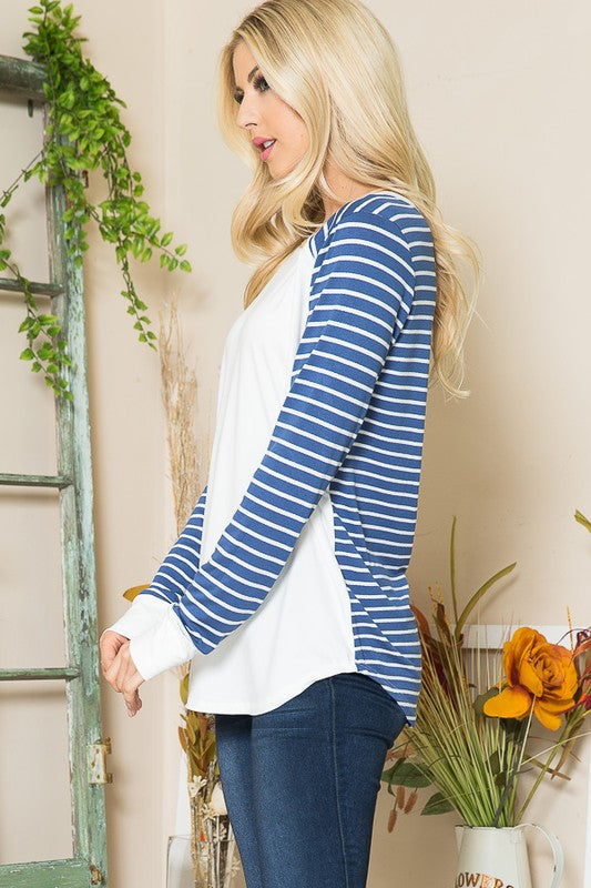 Viscoes Crepe Knit Jersey Stripe Button Top