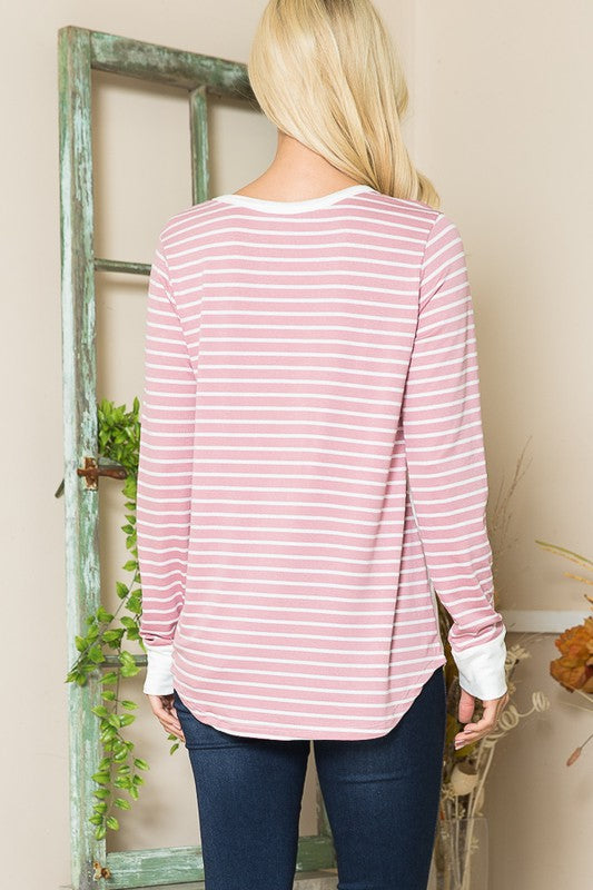 Viscoes Crepe Knit Jersey Stripe Button Top