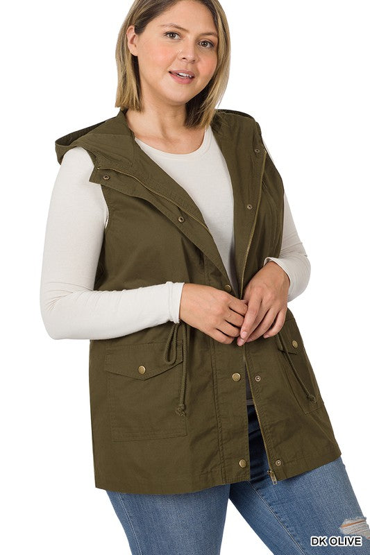 PLUS Drawstring Waist Military Hoodie Vest