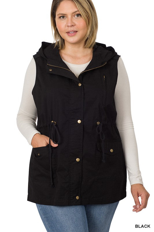 PLUS Drawstring Waist Military Hoodie Vest