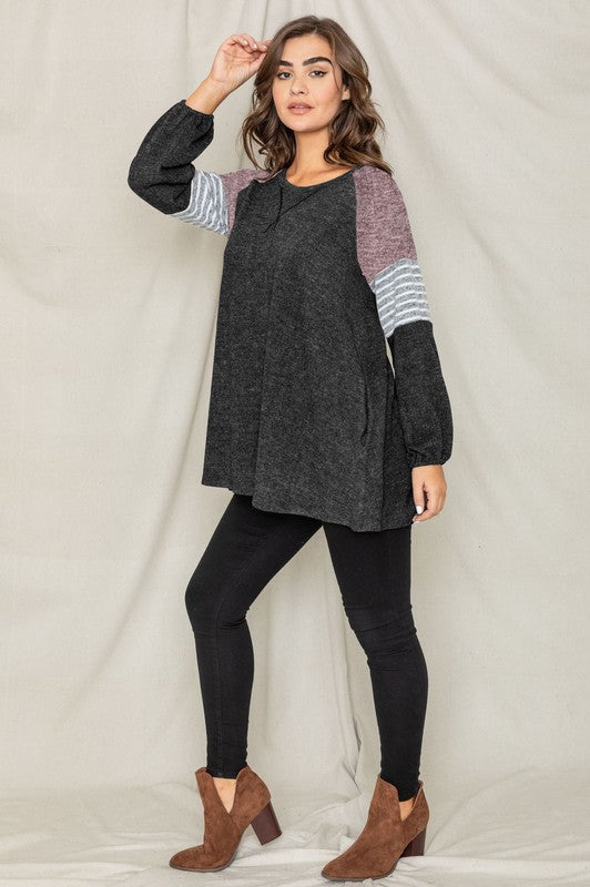 Color Block Sleeve A Line Tunic