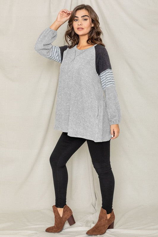 Color Block Sleeve A Line Tunic