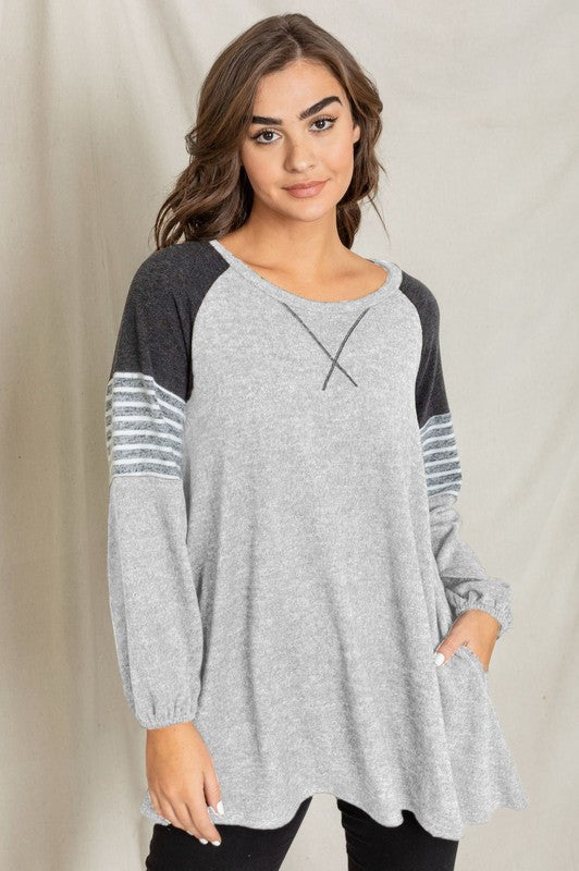 Color Block Sleeve A Line Tunic