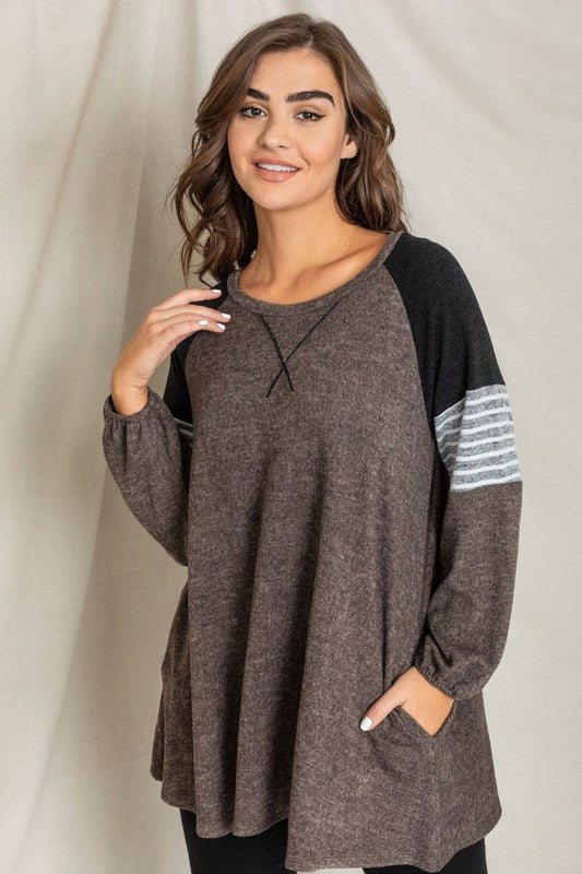 Color Block Sleeve A Line Tunic