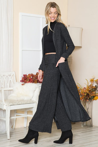 Rib Brush Wide Leg Pants with Pockets