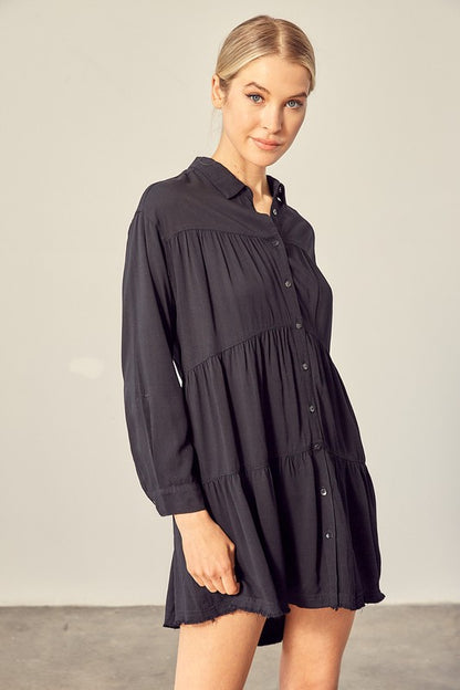 TIERED MINI SHIRT-DRESS