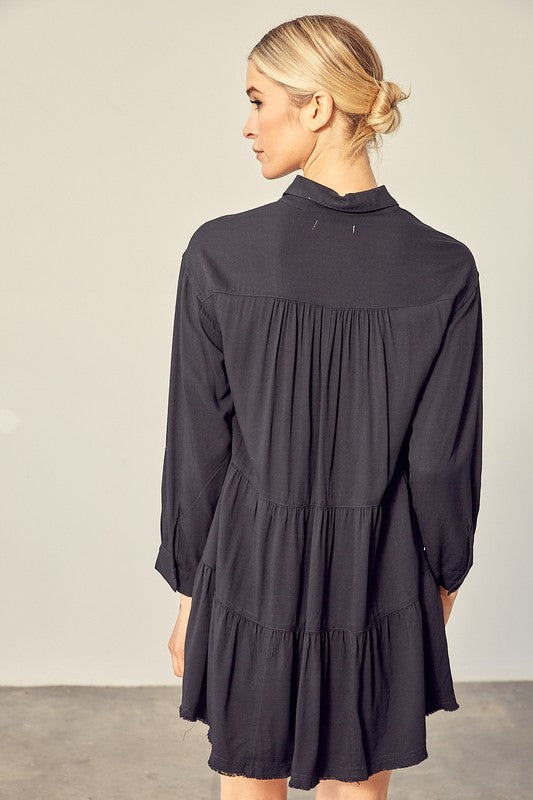 TIERED MINI SHIRT-DRESS