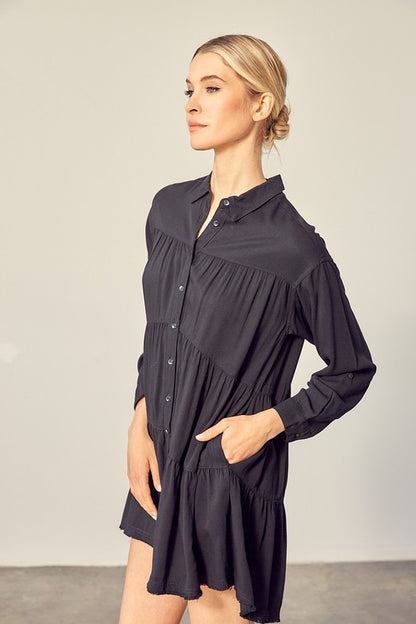 TIERED MINI SHIRT-DRESS