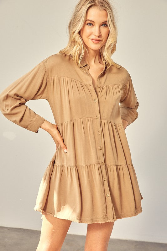 TIERED MINI SHIRT-DRESS