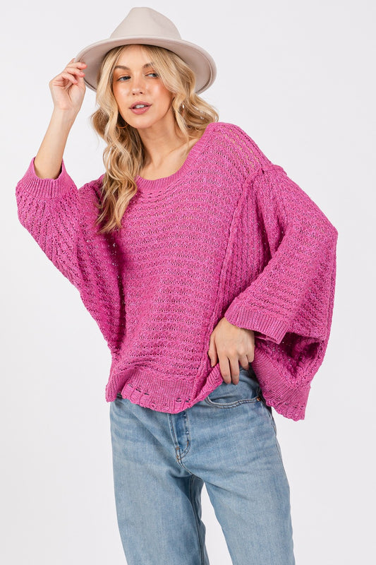 Distressed Asymmetrical Open Stitch Sweater