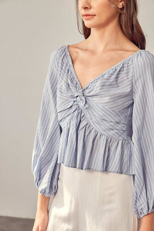 TWISTED BALLOON SLEEVE TOP