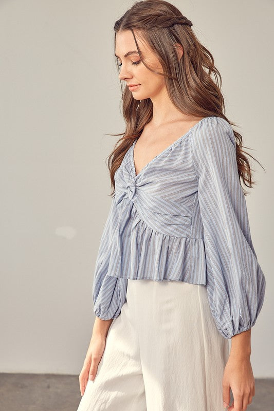 TWISTED BALLOON SLEEVE TOP