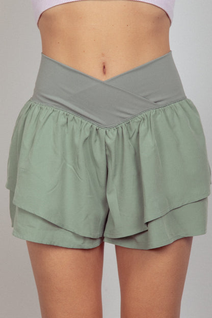 V-Shaped High Waist Layered Active Shorts