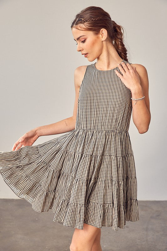 GINGHAM TIERED DRESS