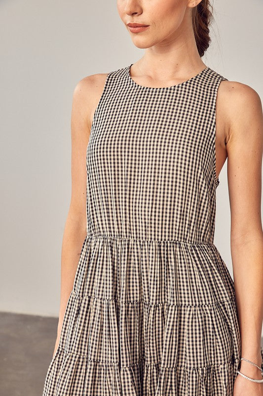 GINGHAM TIERED DRESS