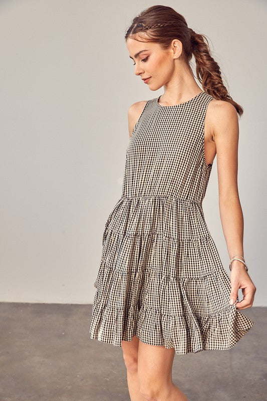 GINGHAM TIERED DRESS