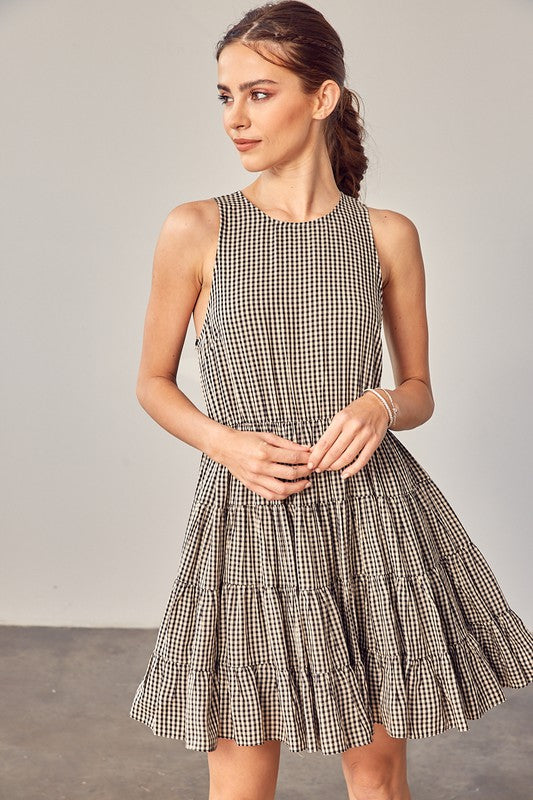 GINGHAM TIERED DRESS