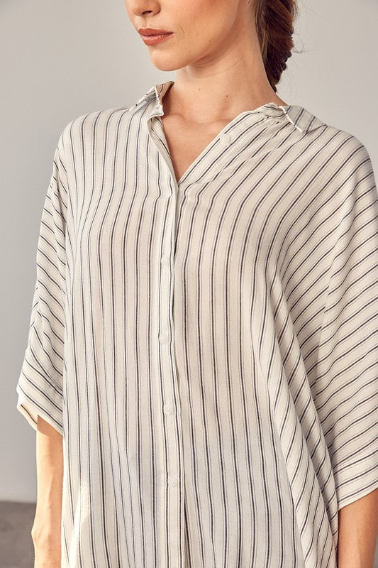 STRIPE PRINTED KIMONO SLEEVE SHIRT