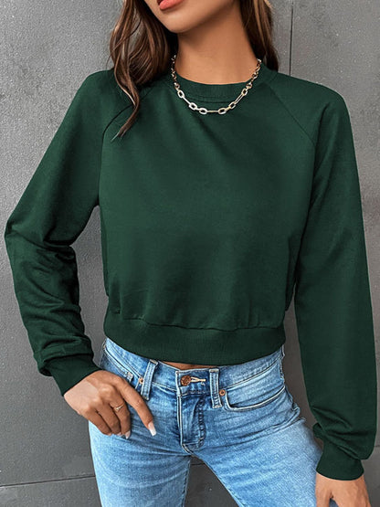 Raglan Sleeve Round Neck Cropped Sweatshirt