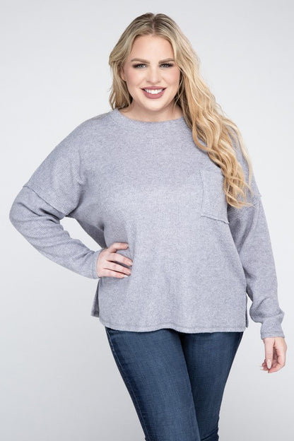 Plus Ribbed Brushed Melange Hacci Sweater