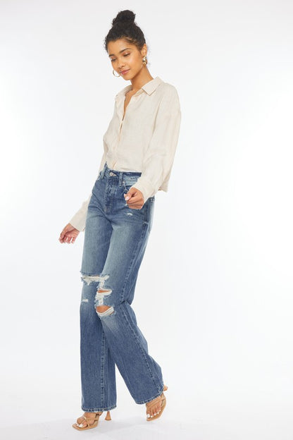 KAN CAN USA ULTRA HIGH RISE DISTRESSED NINETIES FLARE